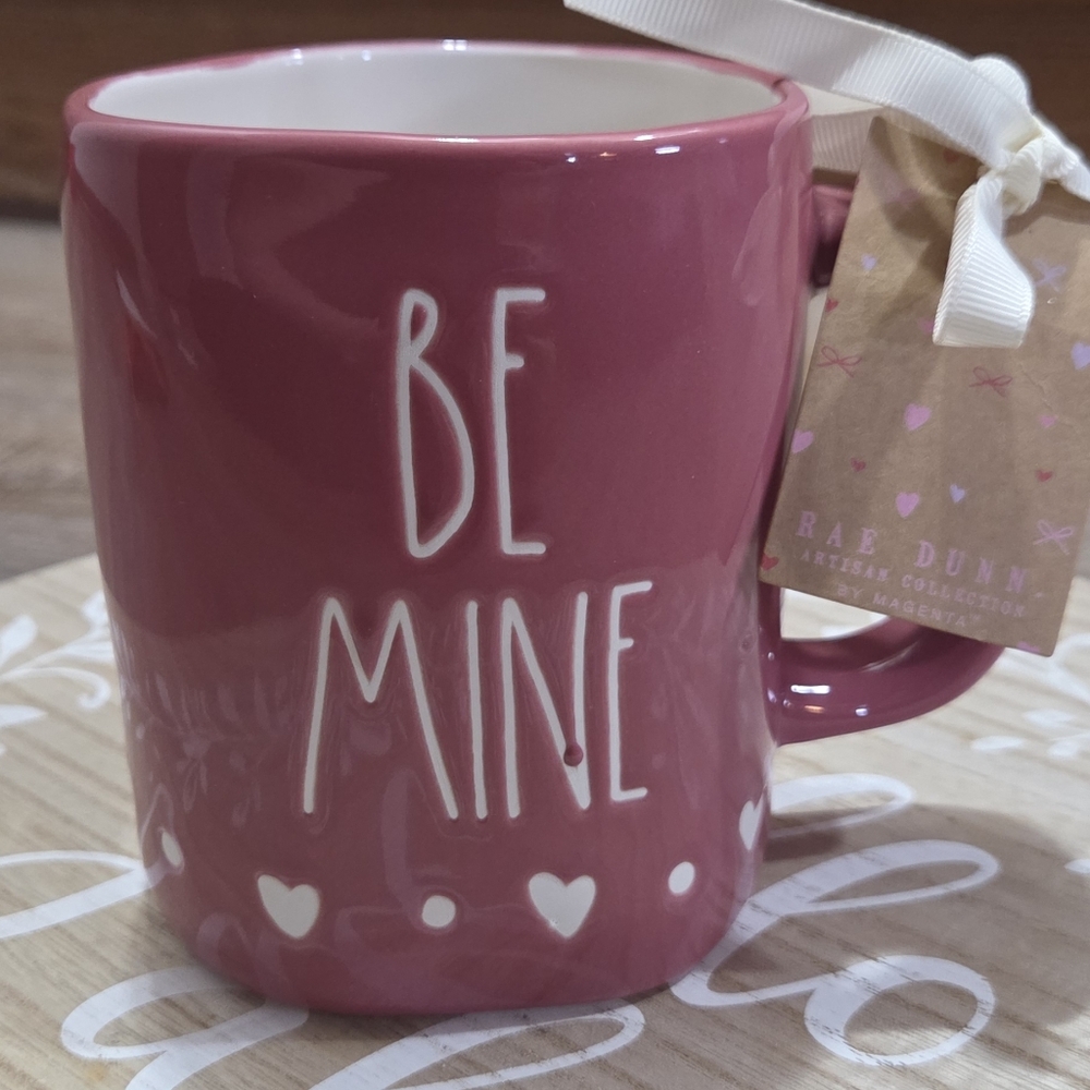 Rae Dunn Pink 'Be Mine' Ceramic Mug With Heart Design